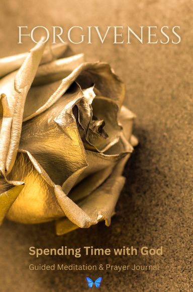 A golden rose on sand with the text "Forgiveness - Spending Time with God."