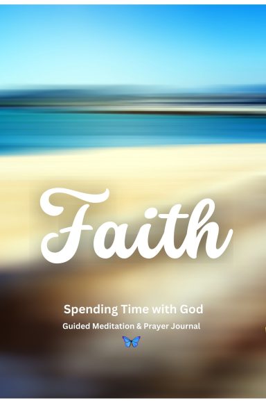 Soft, blurred beach scene with the word "Faith" and a journal title overlay.